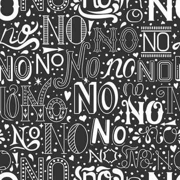 Seamless pattern with hand drawn NO letters, calligraphic text. Vector back.. Stock Illustration