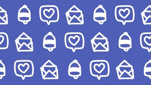 Seamless pattern of hand-drawn open envelopes, heart speech bubbles Stock Footage 335945223