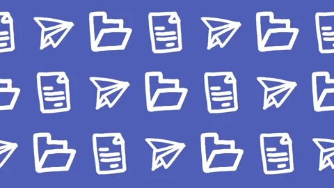Seamless pattern of hand-drawn open folders, document pages, and paper airplane Stock Footage 335945236