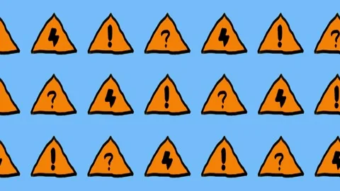 Seamless pattern of hand-drawn orange warning triangles with question, exclamati 動画素材 337891732