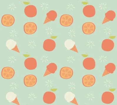 Seamless pattern with hand drawn orange fruit and ice cream Stock Illustration