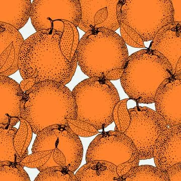 Seamless pattern of hand drawn oranges and slices in sketch style. Vector i.. Illustrazione stock