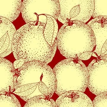 Seamless pattern of hand drawn oranges and slices in sketch style. Vector i.. Stock Illustration