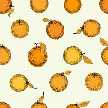Seamless pattern of hand drawn oranges and slices in sketch style. Vector i.. Stock Illustration