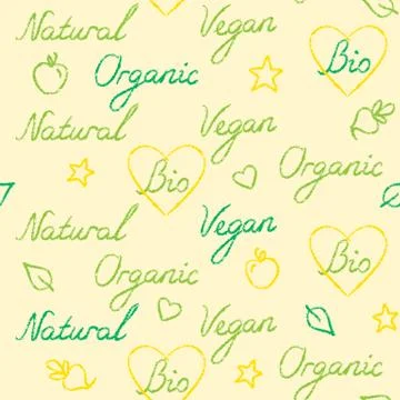 Seamless pattern with hand drawn organic text Stock Illustration