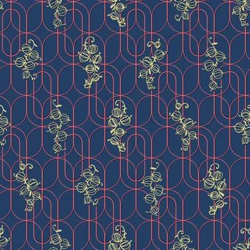 Seamless pattern with hand drawn ornament in style Art Deco with bunches of b Stock Illustration
