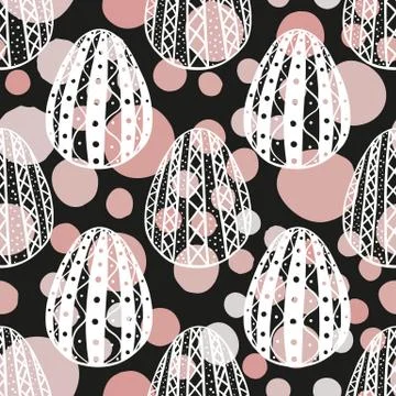 Seamless pattern with hand drawn ornamental eggs and colorful scattered con.. Stock Illustration