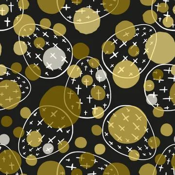Seamless pattern with hand drawn ornamental eggs and colorful scattered con.. Stock Illustration
