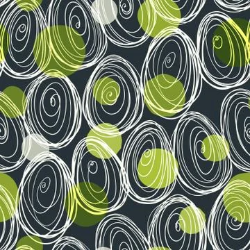 Seamless pattern with hand drawn ornamental eggs and colorful scattered con.. Stock Illustration