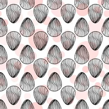 Seamless pattern with hand drawn ornamental eggs and colorful scattered con.. Stock Illustration
