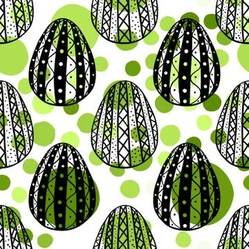 Seamless pattern with hand drawn ornamental eggs and colorful scattered con.. Stock Illustration