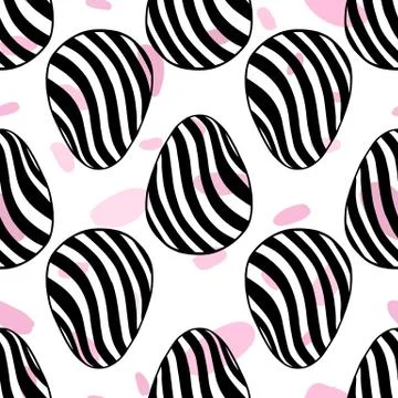 Seamless pattern with hand drawn ornamental eggs and colorful scattered con.. Stock Illustration