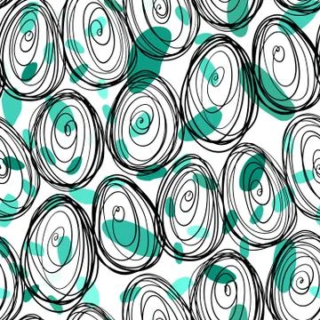 Seamless pattern with hand drawn ornamental eggs and colorful scattered con.. Stock Illustration