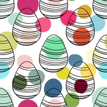 Seamless pattern with hand drawn ornamental eggs and colorful scattered con.. Stock Illustration