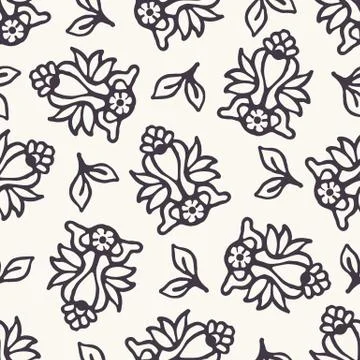 Seamless pattern hand drawn ornamental flower bloom motif background. Stylized Stock Illustration