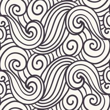 Seamless pattern hand drawn ornamental striped spiral wave background. River Illustrazione stock