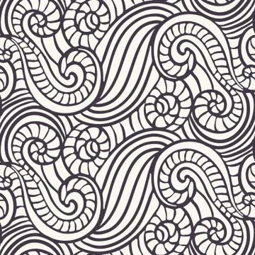 Seamless pattern hand drawn ornamental striped spiral wave background. River イラスト素材