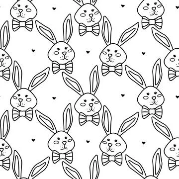 Seamless pattern with hand-drawn outline drawings of rabbits Stock Illustration