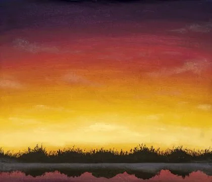 Seamless pattern of hand-drawn painting. Red, orange, yellow sunset over wate イラスト素材