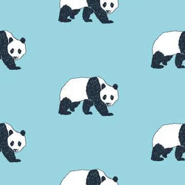 Seamless pattern with hand drawn panda vector illustration. Stock Illustration