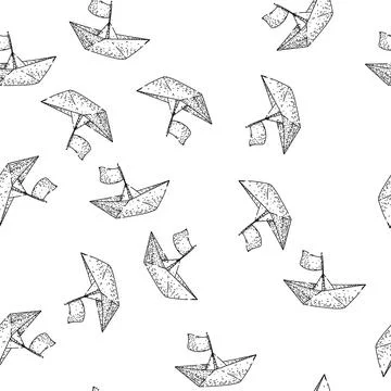 Seamless pattern Hand drawn paper boat representing journey imagination Stock Illustration