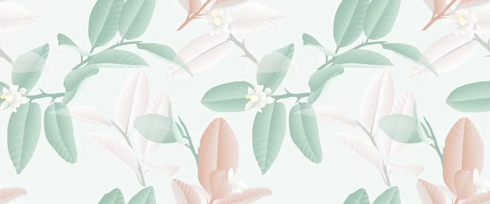 Seamless pattern, hand drawn pastel green, brown and white lime flowers Stock Illustration