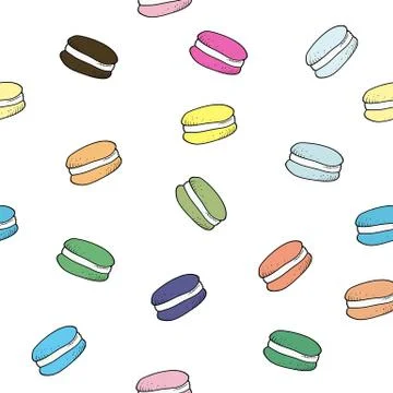 Seamless pattern with hand drawn pastry colorful macaroon cookies Stock Illustration