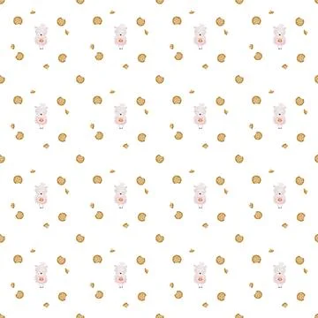 Seamless pattern of hand-drawn pastry chef sheep and a lot of sweets. cute Stock Illustration