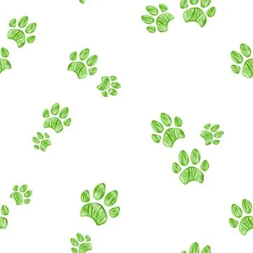 Seamless pattern with hand drawn paws. Dog footprint Stock Illustration