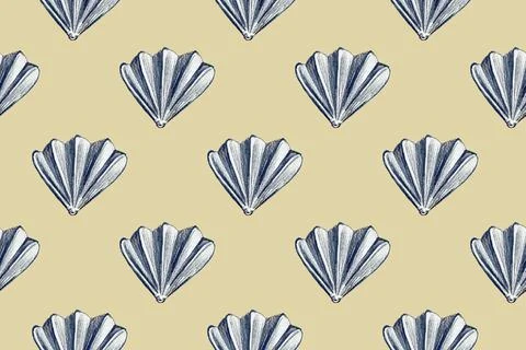 Seamless pattern with hand drawn pencil illustration of seashells Stockillustratie