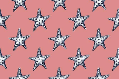 Seamless pattern with hand drawn pencil illustration of starfish Stock Illustration