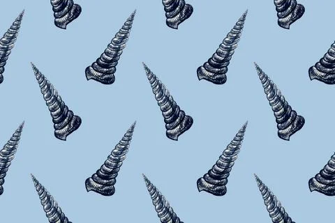 Seamless pattern with hand drawn pencil illustration of seashells Illustrazione stock