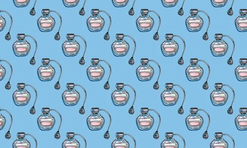 Seamless pattern with hand drawn perfume bottles Illustrazione stock