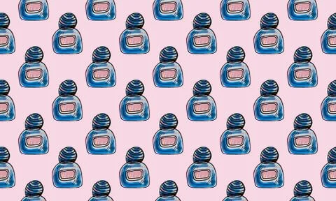 Seamless pattern with hand drawn perfume bottles Stock Illustration