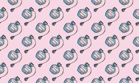Seamless pattern with hand drawn perfume bottles 스톡 일러스트
