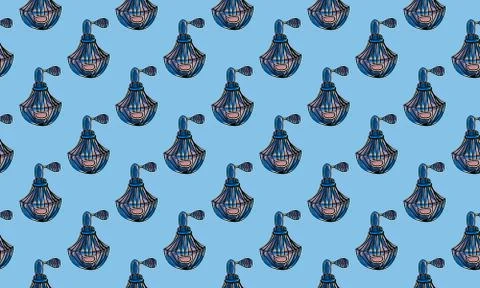 Seamless pattern with hand drawn perfume bottles Stock-Illustration