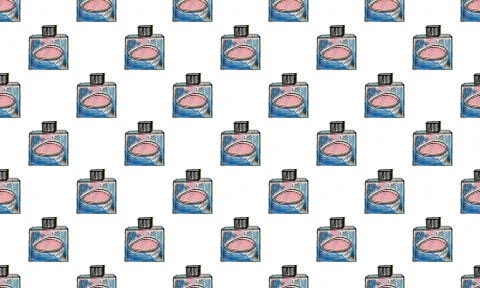Seamless pattern with hand drawn perfume bottles Stock Illustration