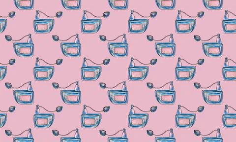 Seamless pattern with hand drawn perfume bottles 스톡 일러스트