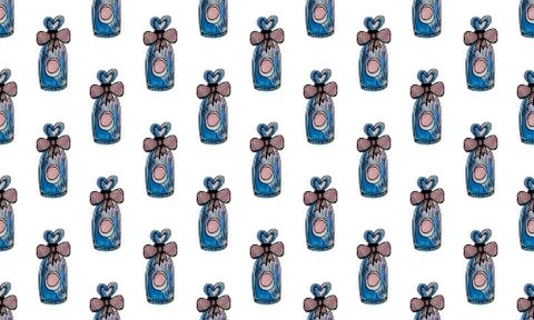 Seamless pattern with hand drawn perfume bottles Stock Illustration