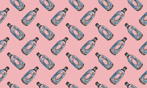 Seamless pattern with hand drawn perfume bottles Stock Illustration