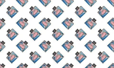 Seamless pattern with hand drawn perfume bottles Stock Illustration
