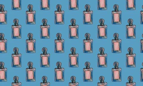 Seamless pattern with hand drawn perfume bottles Stock Illustration