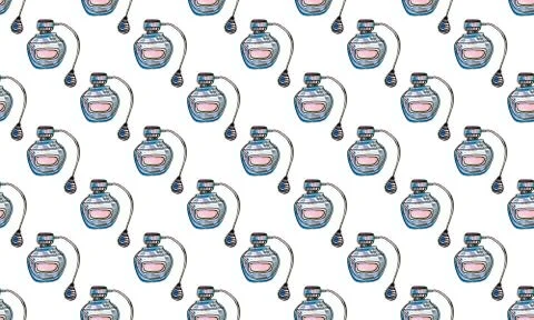 Seamless pattern with hand drawn perfume bottles Stock-Illustration