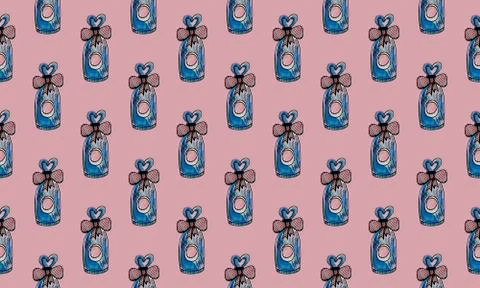 Seamless pattern with hand drawn perfume bottles Stock Illustration