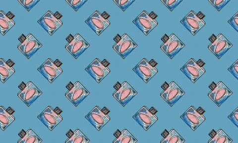Seamless pattern with hand drawn perfume bottles Stock Illustration
