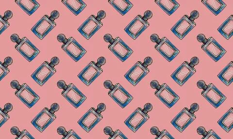Seamless pattern with hand drawn perfume bottles Stock Illustration