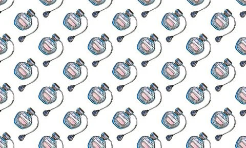 Seamless pattern with hand drawn perfume bottles Stock-Illustration