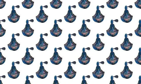 Seamless pattern with hand drawn perfume bottles Stock-Illustration
