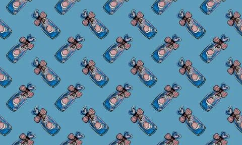Seamless pattern with hand drawn perfume bottles Stock Illustration