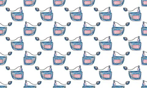 Seamless pattern with hand drawn perfume bottles Stock-Illustration